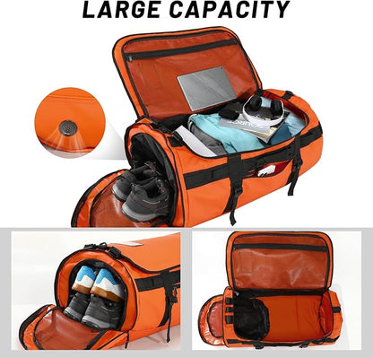 MIER Large Duffle Backpack Sports Gym Bag with Shoe Compartment, Heavy Duty and Water Resistant, Orange, 90L