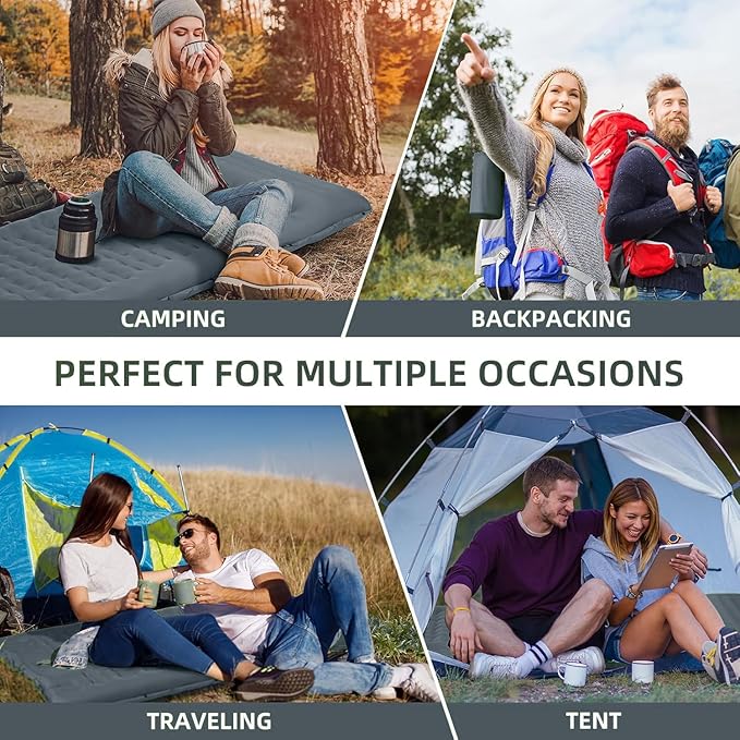 Camping Sleeping Pad, Extra Thick 5 Inch Camping Mat with Pillow Built-in Foot Pump Inflatable Sleeping Pads Compact for Camping Backpacking Hiking Traveling Tent