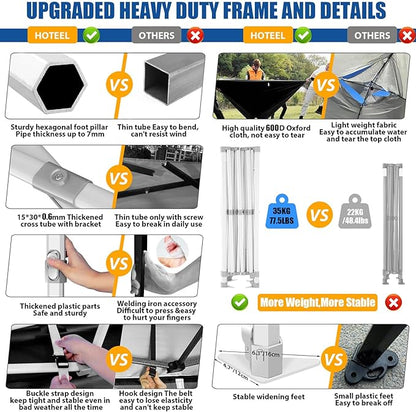 HOTEEL 10x20 Pop up Canopy Tent for Parties, Heavy Duty Easy Setup Tent Without Sidewalls, Outdoor Commercial Instant Gazebo for Wedding Event, with Roller Bag & Sand Bags, White(Hexagonal Frame)