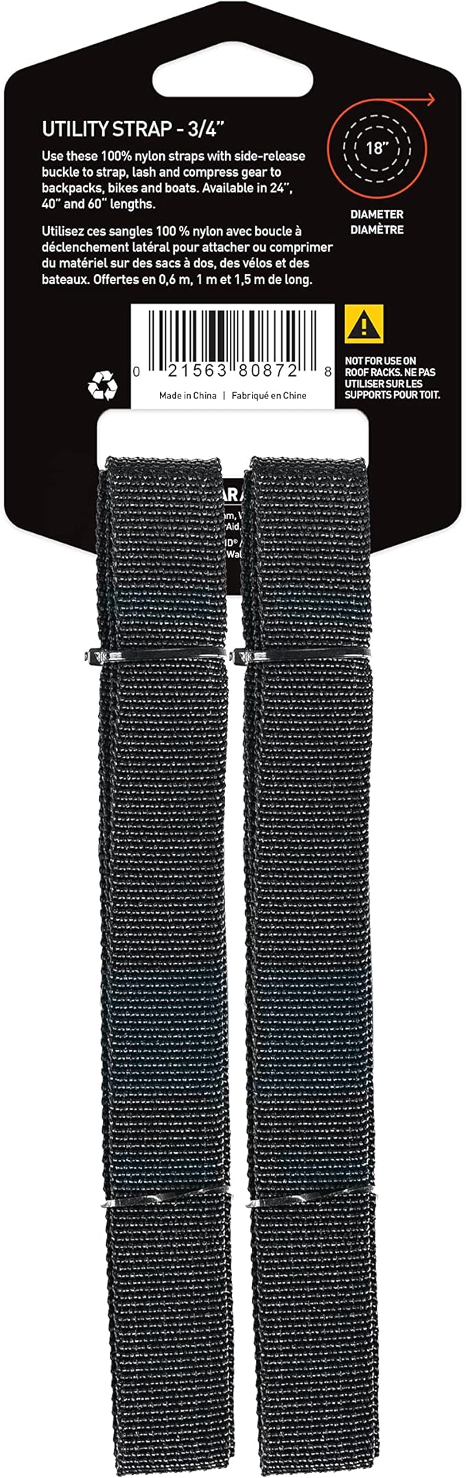 GEAR AID Utility Straps with Side-Release Buckle, Secure and Compress Camping, Biking, Hunting, Boating Gear, Multiple Sizes
