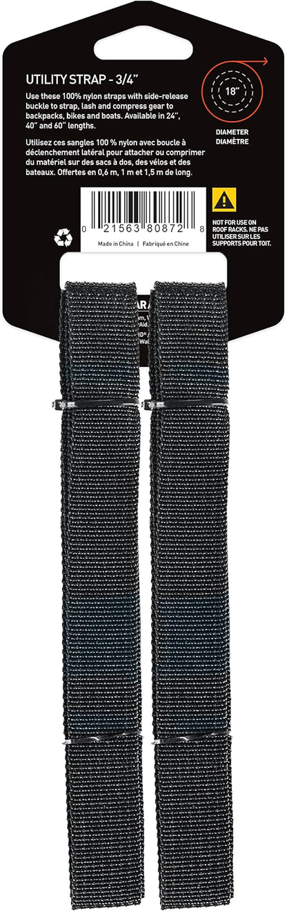 GEAR AID Utility Straps with Side-Release Buckle, Secure and Compress Camping, Biking, Hunting, Boating Gear, Multiple Sizes