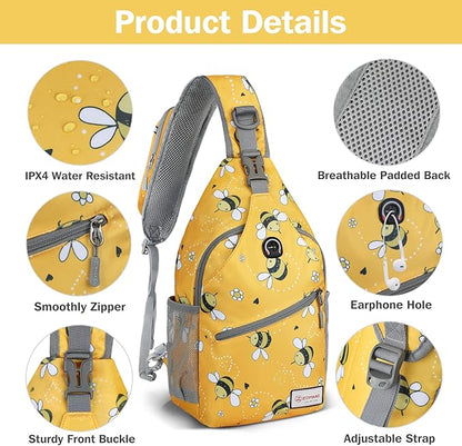 ZOMAKE Sling Bag for Women Men, Small Crossbody Sling Backpack, Mini Water Resistant Shoulder Daypack for Travel, Anti Thief Chest Bag for Hiking, Sports(Bee Yellow)