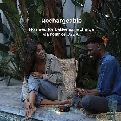 MPOWERD Luci Solar String Lights + Phone Charger: Rechargeable via Solar or USB-C, White 18', 100 Lumens LEDs, Lasts Up to 20 Hours, Waterproof, Camping, Pool/Patio, and Travel