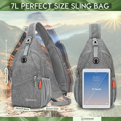 ZOMAKE Small Sling Bag, Travel Sling Backpack, Waterproof Hiking Cycling Crossbody pack for Men Women(New Black)