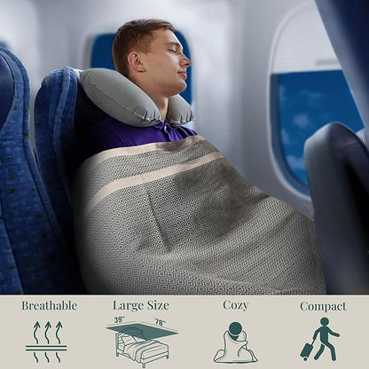 Breathable Airplane Keep Warm Travel Blanket Towel Quick Dry Comfortable Cotton Oversized 39" x 72" Compact Portable Essentials Quick Dry Beach Towel Car Camping (Turquoise Blue)