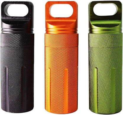 Ccanku C20 EDC Waterproof Case Military Level Survival Pill Match Case Box Container CNC Metal Seal Bottle Camping Essentials Tool, Survival Storage Container (Black Orange Green)
