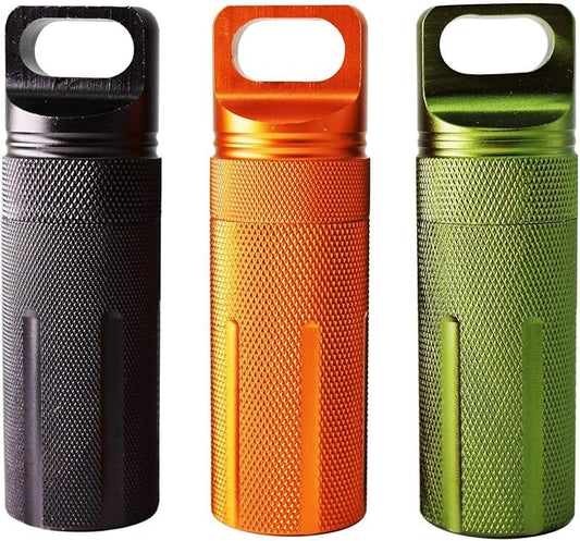 Ccanku C20 EDC Waterproof Case Military Level Survival Pill Match Case Box Container CNC Metal Seal Bottle Camping Essentials Tool, Survival Storage Container (Black Orange Green)