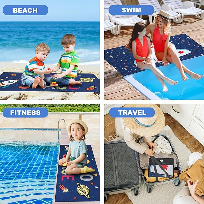 2 Pack Microfiber Beach Towel, Kids' Microfiber Pool Towel 58”x 28”, Sand-Free Beach Towel, Quick Drying Camping Towel, Super Absorbent Bath Towel Blanket, Soft Breathable and Lightweight