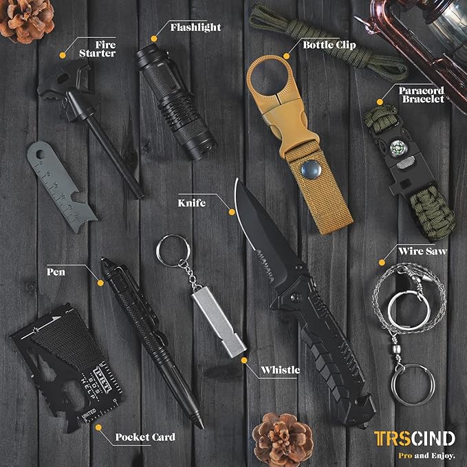Gifts for Men Dad Husband Him, Christmas Stocking Stuffers Birthday Gifts Idea for Boyfriend Man, Survival Kit 14 in 1, Survival Gear and Equipment, Fishing Hunting Camping Accessories, Cool Gadgets