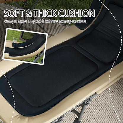Outsunny Camping Cot for Adults, Folding Bed with Soft Padded Cushions & Headrest, 180° Adjustable Reclining Lounger, Heavy Duty and Portable with a 400 lbs. Capacity, Cream White