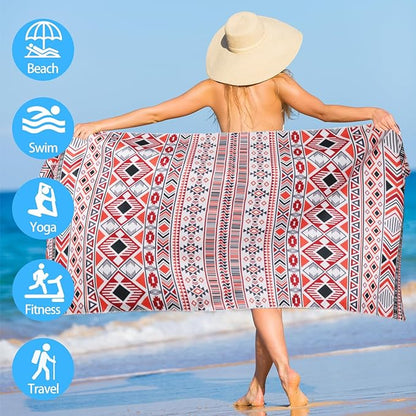 1 Pack Microfiber Beach Towel, Large Microfiber Towel 63" x 32" Sand Free Quick Dry Towel Super Lightweight Travel Towel Swim Pool Gym Camping for Adults Beach Accessories (Z-1 Pack Orange Boho)