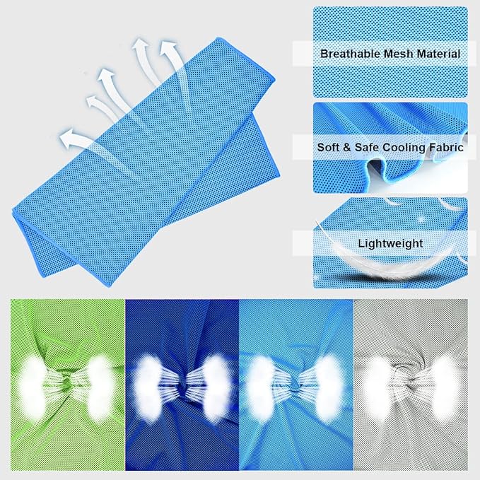 Cooling Towel,Vofler [4 Pack] Cool Towels Microfiber Chilly Ice Cold Head Band Bandana Neck Wrap (40"x 12") for Athlete Men Women Youth Kids Dogs Yoga Outdoor Golf Running Hiking Sports Camping Travel