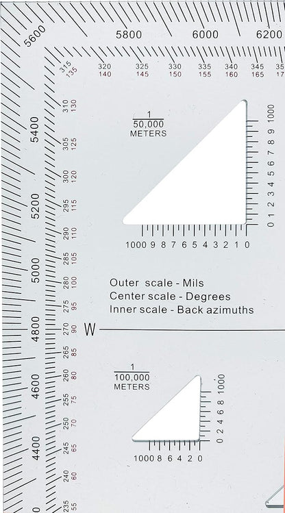 1.2mm Transparent Plastic Military UTM/MGRS Coordinate Scale Map Reading and Land Navigation Topographical Map Scale, Protractor and Grid Coordinate Reader