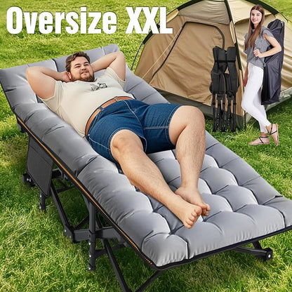 ABORON 2PK Oversized Folding Camping Cot for Adults, Double Layer 1200D, 500lb Capacity, Heavy Duty Guest Cot with Mat & Carrying Bag for Indoor & Outdoor Use