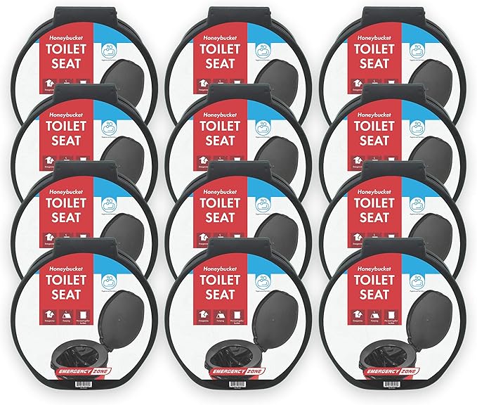 [12 Pack] Emergency Zone Honey Bucket Style Toilet Seat for 5 Gallon Bucket | Portable Toilet for Camping, Hiking, Boating, or Emergencies for When Nature Calls