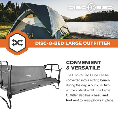 Disc-O-Bed Large Outdoor Convertible 2 Person Bench and Double Camping Cot Portable Bed Bunk System for Adults