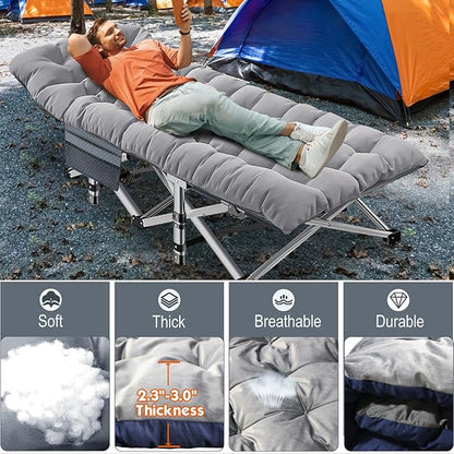 ABORON 2PK Oversized Folding Camping Cot for Adults, Double Layer 1200D, 500lb Capacity, Heavy Duty Guest Cot with Mat & Carrying Bag for Indoor & Outdoor Use