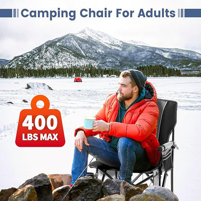 Lamberia Heated Camping Chairs for Adults, Camping Chairs, Portable Heated Chairs for Outdoor, Folding Chairs,Heavy Duty Lawn Chairs for Adults, with Cup Holder,Battery Not Included,Grey