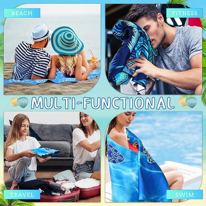 Buryeah 8 Pack Oversized Microfiber Beach Towels Bulk 71 x 35 Inch Pool Towels Absorbent Quick Dry Sand Free for Adults Kids Travel Swimming Camping Yoga Gym Beach Vacation Gift, Blue Ocean Style