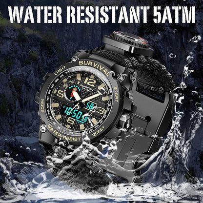 23-in-1 Military Tactical Watch for Men, Multifunctional Outdoors Waterproof Survival Watches with Compass Whistle Fire Starter and Thermometer, Paracord Watch Bracelets with Outdoor Army Gear…