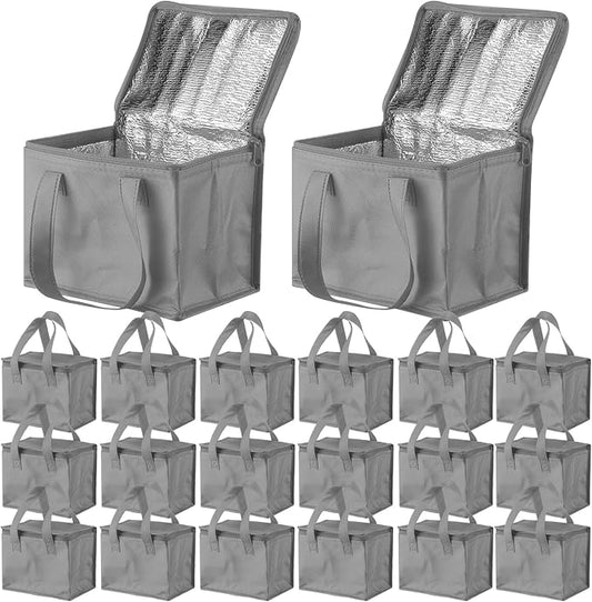 Lallisa 24 Pack Insulated Lunch Bags Bulk Reusable Leakproof Waterproof Thermal Cooler Bags Insulated Beverage Box for Office Picnic Snack Women Men(Gray)