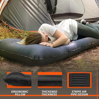 TOBTOS Inflatable Camping Sleeping Pad with Pillow, Thick 6 Inch Ultralight Sleeping Pad with Built-in Pump, Lightweight Sleeping Mat for Camping, Backpacking, Hiking, Tent (Grey)