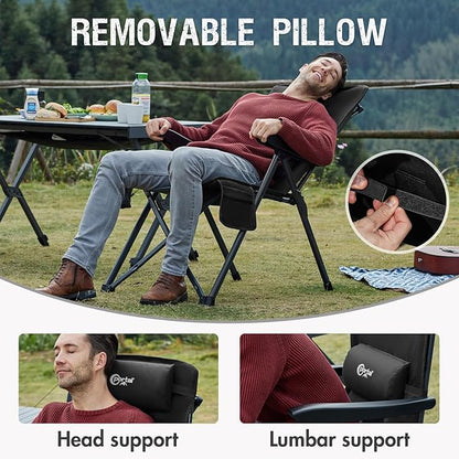 Portal Reclining Camping Chair with Adjustable Back Folding Camp Recliner for Adults Portable High Back Oversized, 400LBS (Black)