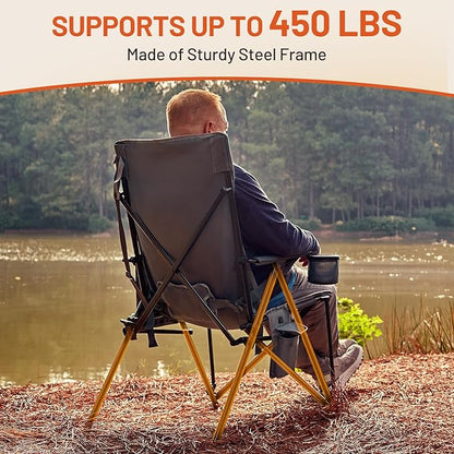 TIMBER RIDGE Oversized Heated Camping Chair with Lumbar Support, Portable Folding Chair Heavy Duty for Adults Supports 450 LBS for Outdoor Camping, Lawn, with High Back (Power Bank not Included)
