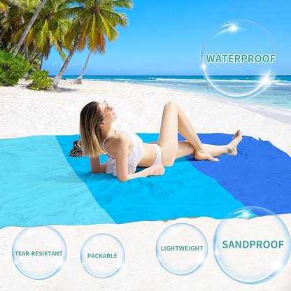 BYDOLL Beach Blanket Waterproof Sandproof 78''×110'' Suits1-7 Adults Compact Lightweight Oversized Sand-Free Blanket Large Picnic Mat for Beach Travel Camping Hiking