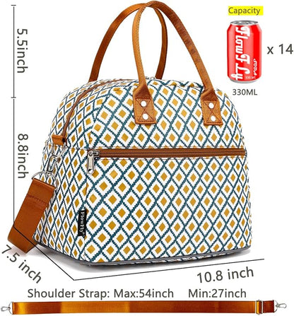 FlowFly Insulated Lunch Bag With Shoulder Strap for Women, Men, and Kids, Large and Reusable, Handle, Freezable Work and School Travel Tote and Meal Prep Organizer,Square