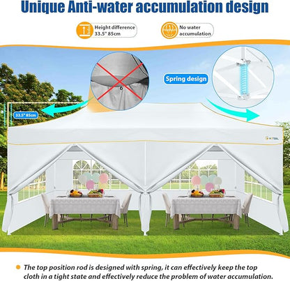 HOTEEL 13x26 Pop up Canopy Tent for Parties, Heavy Duty Easy Setup Tent with 6 Sidewalls, Outdoor Commercial Instant Gazebo for Wedding Event, with Roller Bag & Sand Bags, White(Hexagonal Frame)