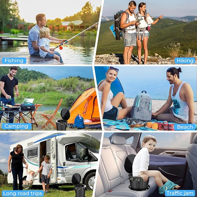 Portable Toilet for Camping, Luggable Loo Cortable Toilet, Adjustable Height Travel Toilet for Adults Kids, Foldable Portable Toilet for Camping Car Hiking Boat Trips Beach