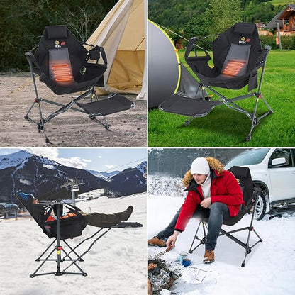 Nice C Heated Hammock Camping Chair with Footrest, Heated Camping Chair with Battery, Rocking Swing Chairs, Hammock Chairs with Stand, Heavy Duty (2, Heat Black W/Footrest)