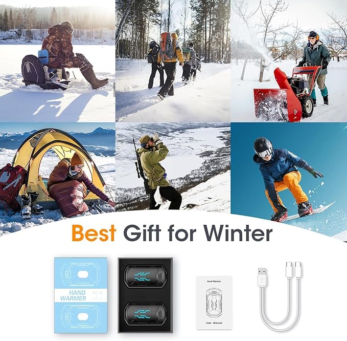 Hand Warmers Rechargeable 2 Pack 20Hrs Long Heating Pocket Size Electric Handwarmers, Portable USB Hand Warmer Heater Therapy Great Gift for Christmas Outdoors, Hunting, Golf, Camping Men Women