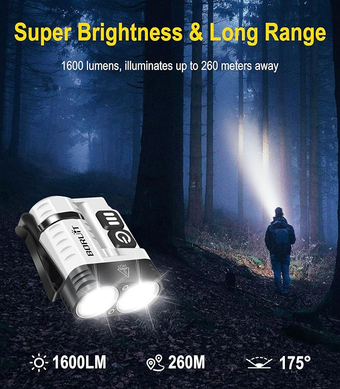 BORUIT U6 Small Flashlights Powerful 1600 Lumen, Mini EDC Flashlight USB C Rechargeable Led Pocket Clip Flash Light with Keychain Magnetic, IP68 Waterproof Lanyard