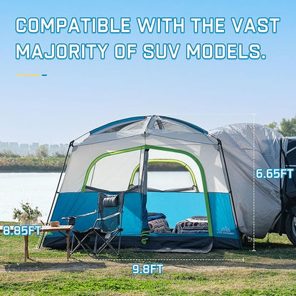 SUV Tents for Camping 6 Person Waterproof, Car Family Camping Tent with Tailgate Attachment for SUV, Jeep, Truck with Cap, Easy Setup Large Tent for Outdoor Camping