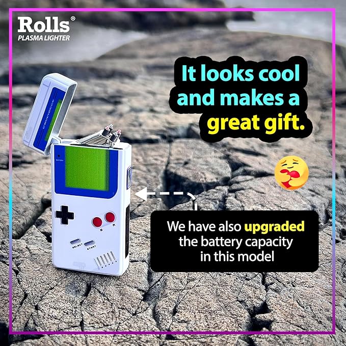 Rolls Electric Lighter - USB Rechargeable Cool Lighters - Retro Gamer Gifts for Men - Windproof Electronic Arc Lighter - Candle Lighter - Custom Unique Gadgets - by Rolls Plasma Lighter (Blue)