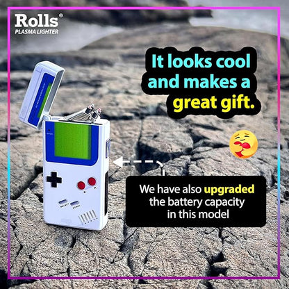Rolls Electric Lighter - USB Rechargeable Cool Lighters - Retro Gamer Gifts for Men - Windproof Electronic Arc Lighter - Candle Lighter - Custom Unique Gadgets - by Rolls Plasma Lighter (Blue)