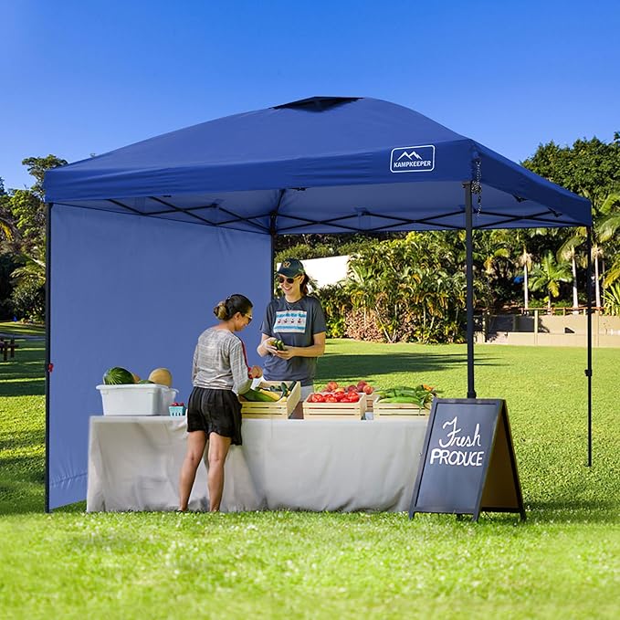 KAMPKEEPER 10x10 Pop Up Canopy Tent with 2 Sidewalls - Waterproof Outdoor Shelter for Sun Shade, Camping, Beach, Patio and Backyard Events, Navy Blue