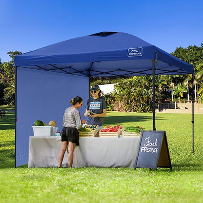 KAMPKEEPER 10x10 Pop Up Canopy Tent with 2 Sidewalls - Waterproof Outdoor Shelter for Sun Shade, Camping, Beach, Patio and Backyard Events, Navy Blue