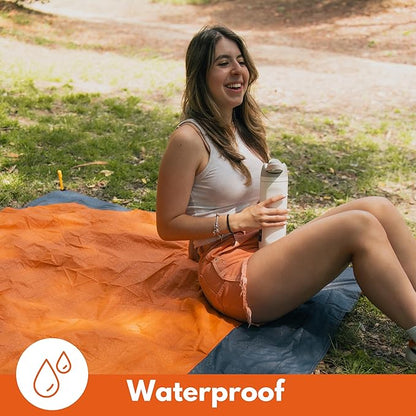 ECCOSOPHY Sand Proof & Waterproof Picnic Blanket - 60x55 Outdoor Compact Pocket Blanket, Lightweight Ground Cover for Hiking, Camping, Festivals, Sports, Travel with Bag & Stakes (Terracotta)