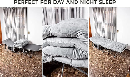 Zento Camping Cot and Mattress Folding Outdoor Travel Bed 4 Pack- Heavy Duty Max Load 450 LBS Premium Quality Cot Bed with Pad for Comfort Sleeping for Travel Home and Anytime Use