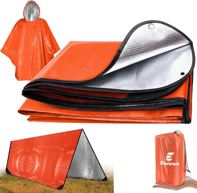 Thermal Tarp Survival Shelter Insulated Blanket Reflective 4×7 Ft, All-Weather Space Blankets Emergency Foil Mylar Thermal Blanket for Outdoor Car, Camping, Hiking and Shelter - Orange