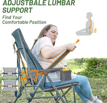 TIMBER RIDGE Oversized Camping Chair with Lumbar Support, Portable Folding Chair Heavy Duty for Adults Supports 450 LBS for Outdoor Camping, Lawn, with High Back, Cup Holder, Side Pocket - Grey