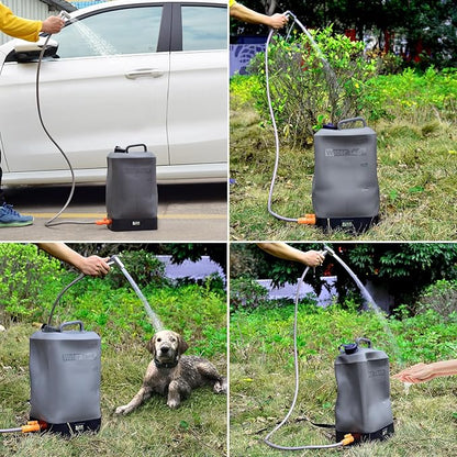 Portable Outdoor Shower, 4.5 Gallon Silicone Water Tank, Battery Powered and with Temperature Display, Solar Heating, Easy to Carry, Emergency Water in The car, Very Suitable for Camping, Beach