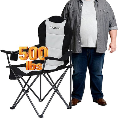 Camping Chairs for Heavy People, Folding Chairs for Outside Outdoor Folding Chairs with Cup Holder & Cooler Bag, Camp Chairs Supports up to 400lbs(2 PC, Black White)