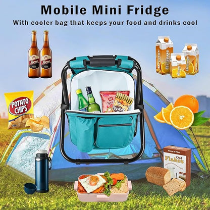 Kikerike Backpack Stool Cooler Chair Heavy Duty 400 LBS Max Load Portable Lightweight Stool Backpack Folding Fishing Cooler Seat for Camping Hunting Fishing - Blue-Green