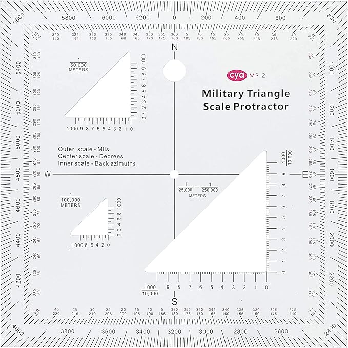 1.2mm Transparent Plastic Military UTM/MGRS Coordinate Scale Map Reading and Land Navigation Topographical Map Scale, Protractor and Grid Coordinate Reader
