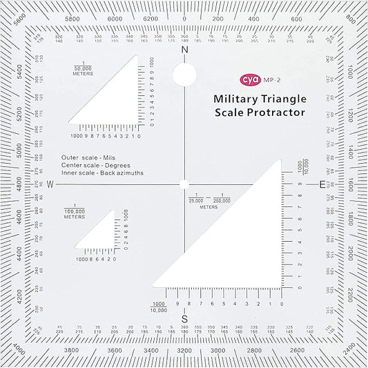 1.2mm Transparent Plastic Military UTM/MGRS Coordinate Scale Map Reading and Land Navigation Topographical Map Scale, Protractor and Grid Coordinate Reader