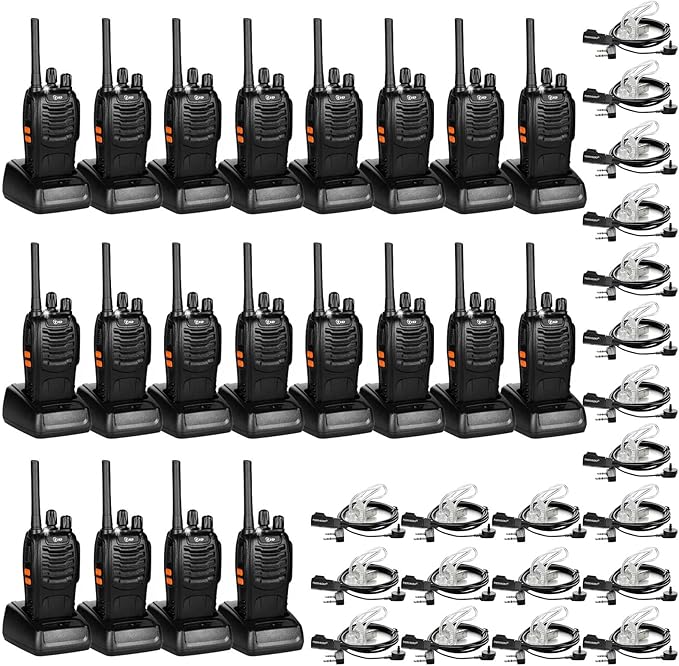 TIDRADIO TD-V2 Walkie Talkies for Adults with Earpiece 2 Way Radios Walkie Talkies Long Range with Flashilght Two Way Radio Rechargeable for Business or Family (20 Pack)